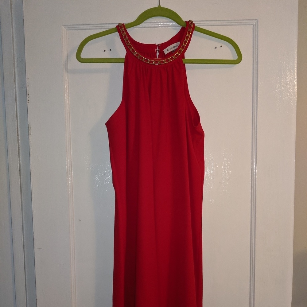Red Calvin Klein cocktail dress